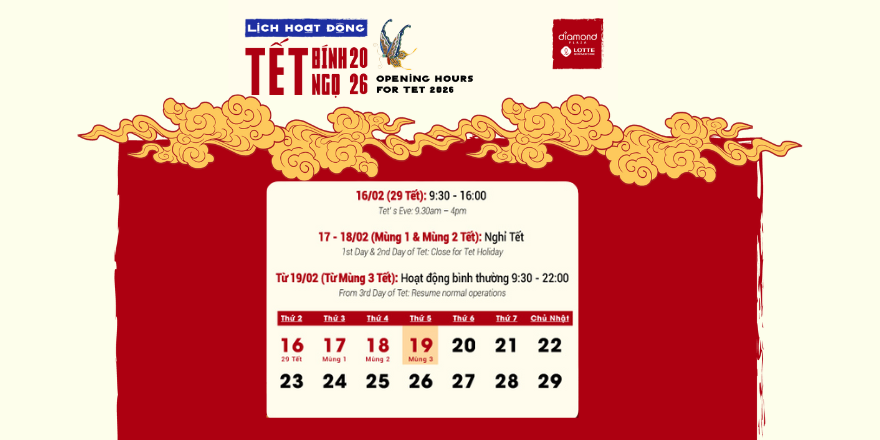 OPENING HOURS FOR TET AT DIAMOND PLAZA